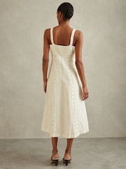 Reiss Ivory Clarice Petite Linen Broderie Midi Dress - Image 4 of 6
