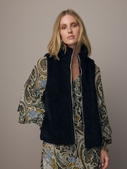 Black Faux Fur Heavy Zip Through Gilet - Image 1 of 7