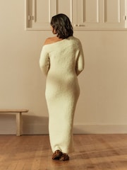 White Ecru Rochelle Humes Boucle Textured Off Shoulder Knitted Jumper Maxi Dress - Image 2 of 4