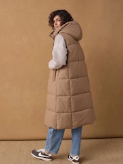Toffee Brown Shower Resistant Knit Collar Hooded Padded Gilet - Image 2 of 9