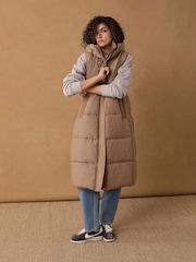 Toffee Brown Shower Resistant Knit Collar Hooded Padded Gilet - Image 3 of 9