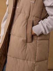 Toffee Brown Shower Resistant Knit Collar Hooded Padded Gilet - Image 5 of 9