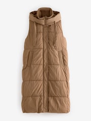 Toffee Brown Shower Resistant Knit Collar Hooded Padded Gilet - Image 6 of 9