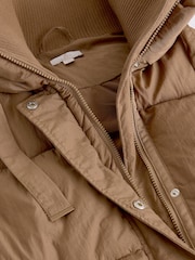 Toffee Brown Shower Resistant Knit Collar Hooded Padded Gilet - Image 7 of 9