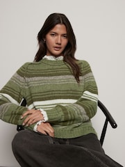 Khaki Green Ruffle Neck Knitted 100% Cotton Jumper - Image 1 of 8