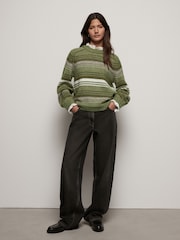 Khaki Green Ruffle Neck Knitted 100% Cotton Jumper - Image 2 of 8