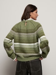 Khaki Green Ruffle Neck Knitted 100% Cotton Jumper - Image 3 of 8