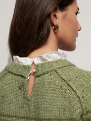 Khaki Green Ruffle Neck Knitted 100% Cotton Jumper - Image 5 of 8