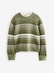 Khaki Green Ruffle Neck Knitted 100% Cotton Jumper - Image 6 of 8