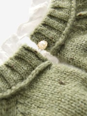 Khaki Green Ruffle Neck Knitted 100% Cotton Jumper - Image 7 of 8