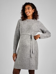 JoJo Maman Bébé Grey Cable Knit High Neck Maternity Dress - Image 6 of 7