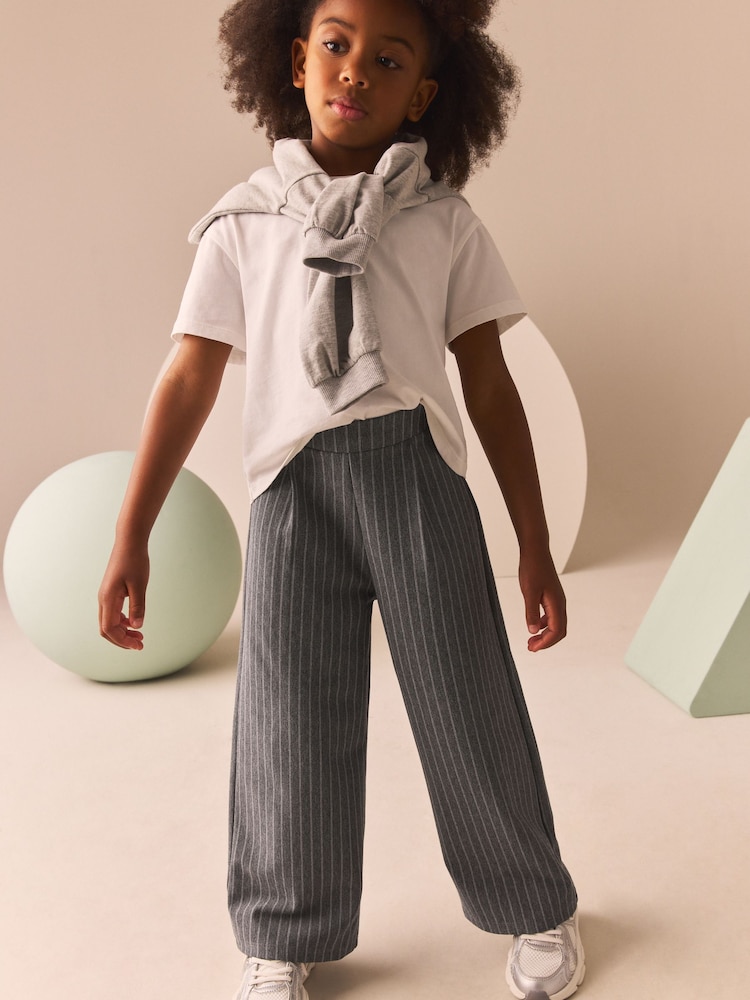 Grey Pinstripe Wide Leg Trousers (3-16yrs) - Image 2 of 8 Grey Pinstripe Wide Leg Trousers (3-16yrs) - Image 2 of 8