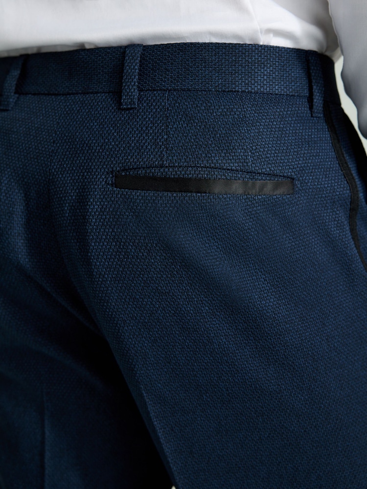 Navy Blue Tape Detail Textured Tuxedo Trousers - Image 6 of 6 Navy Blue Tape Detail Textured Tuxedo Trousers - Image 6 of 6