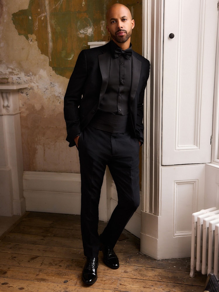 Black Slim Fit Glitter Tuxedo Suit Trousers - Image 1 of 8