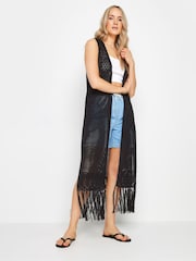 Long Tall Sally Black Longline Crochet Waistcoat - Image 1 of 6