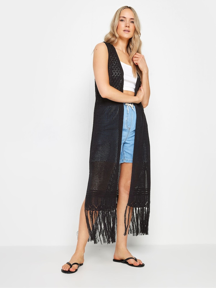 Long Tall Sally Black Longline Crochet Waistcoat - Image 1 of 6
