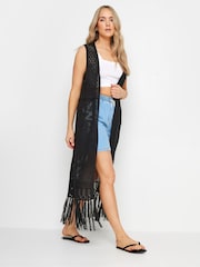 Long Tall Sally Black Longline Crochet Waistcoat - Image 2 of 6