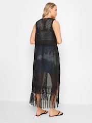 Long Tall Sally Black Longline Crochet Waistcoat - Image 3 of 6