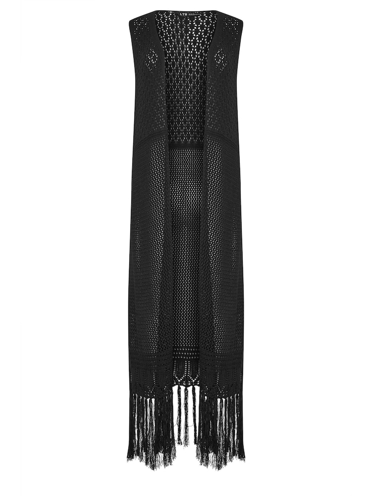 Long Tall Sally Black Longline Crochet Waistcoat - Image 6 of 6