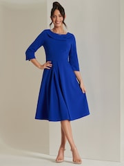 Jolie Moi Blue 3/4 Sleeve Fold Neck Midi Dress - Image 5 of 6