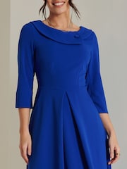 Jolie Moi Blue 3/4 Sleeve Fold Neck Midi Dress - Image 6 of 6