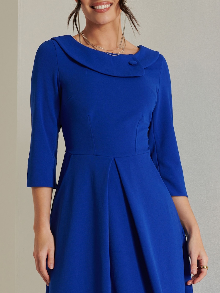 Jolie Moi Blue 3/4 Sleeve Fold Neck Midi Dress - Image 6 of 6