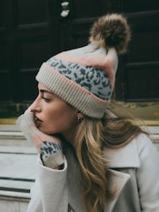 Leopard/Pink Hat and Handwarmer Set - Image 1 of 9