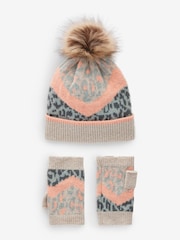 Leopard/Pink Hat and Handwarmer Set - Image 5 of 9