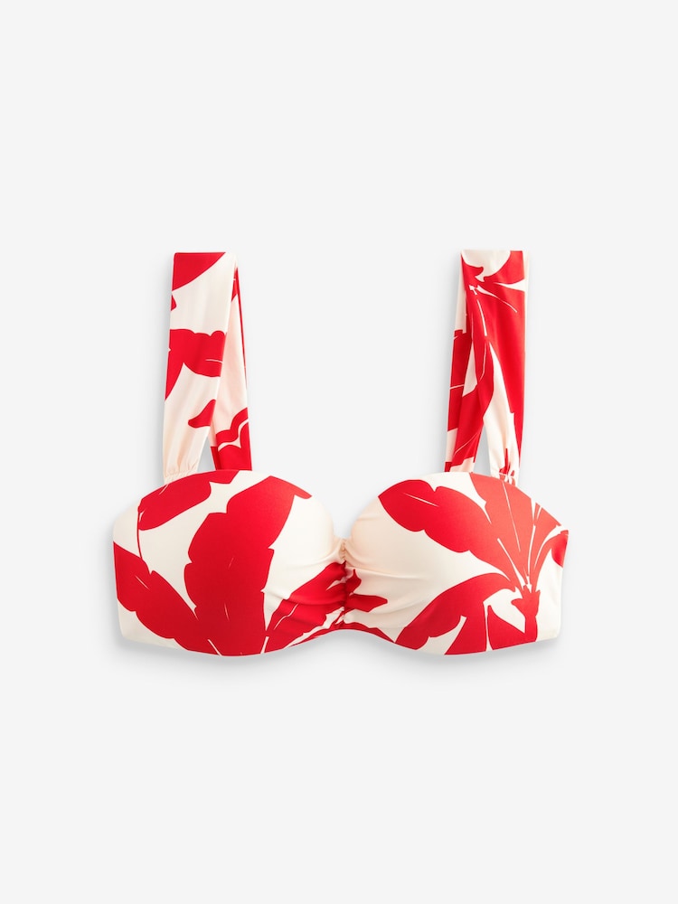 Ecru/Red Floral Shaping Padded Wired Bandeau Bikini Top - Image 4 of 4