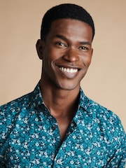 Charles Tyrwhitt Green Classic Fit Liberty Fabric Floral Print 100% Cotton Shirt - Image 3 of 7