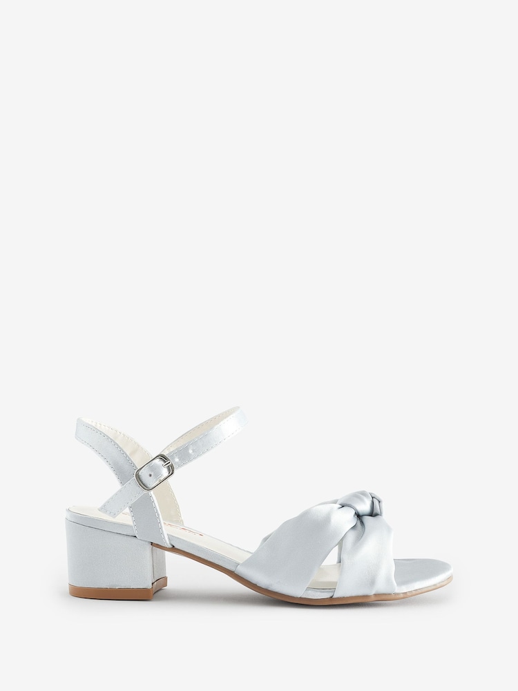 Monsoon Silver Satin Twist Heeled Sandals - Image 2 of 4 Monsoon Silver Satin Twist Heeled Sandals - Image 2 of 4