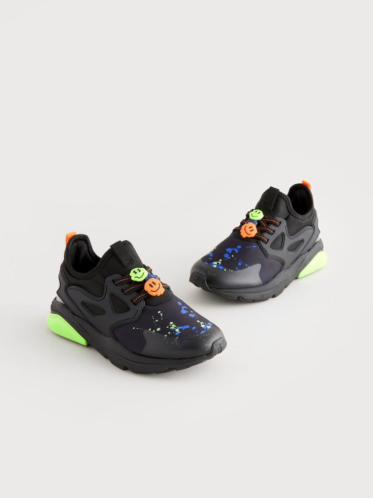 Black Fluro Elastic Lace Trainers - Image 1 of 6