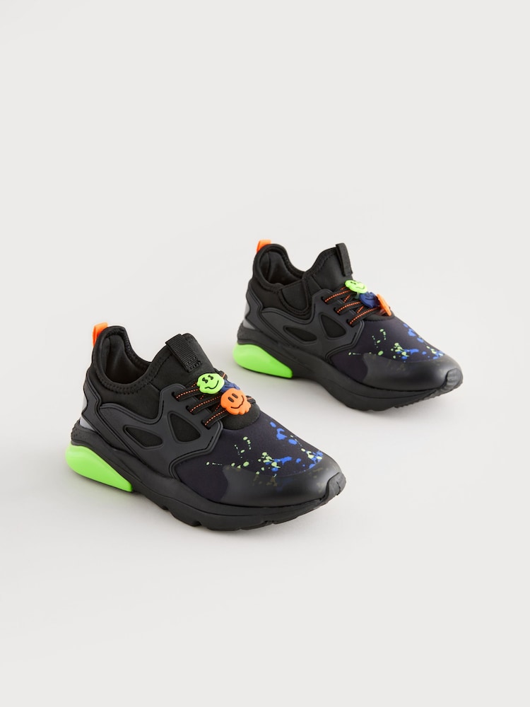Black Fluro Elastic Lace Trainers - Image 2 of 6