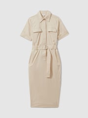 Reiss Stone Aimie Cotton Blend Utility Belted Midi Dress - Image 2 of 6