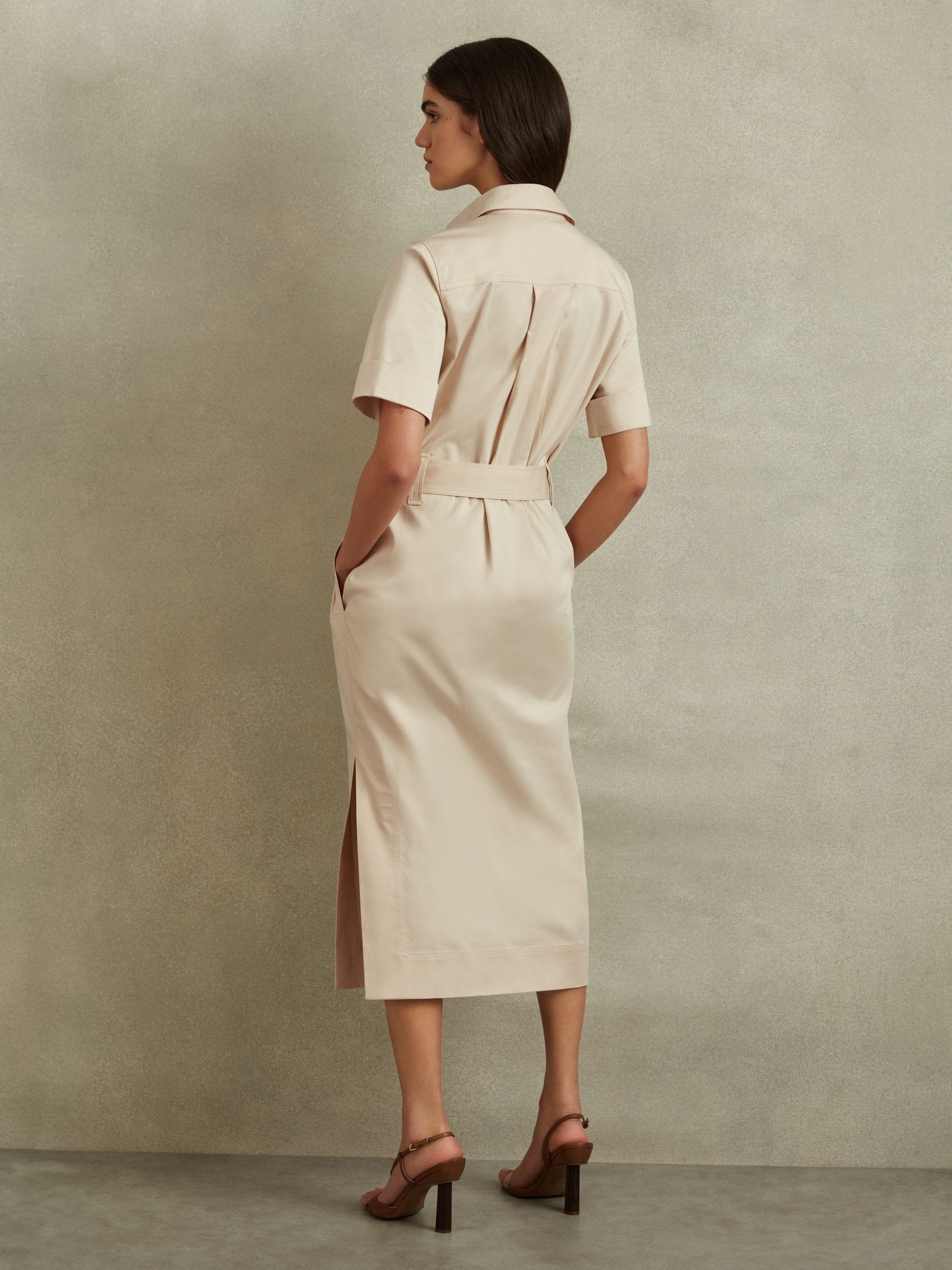 Buy Reiss Stone Aimie Cotton Blend Utility Belted Midi Dress