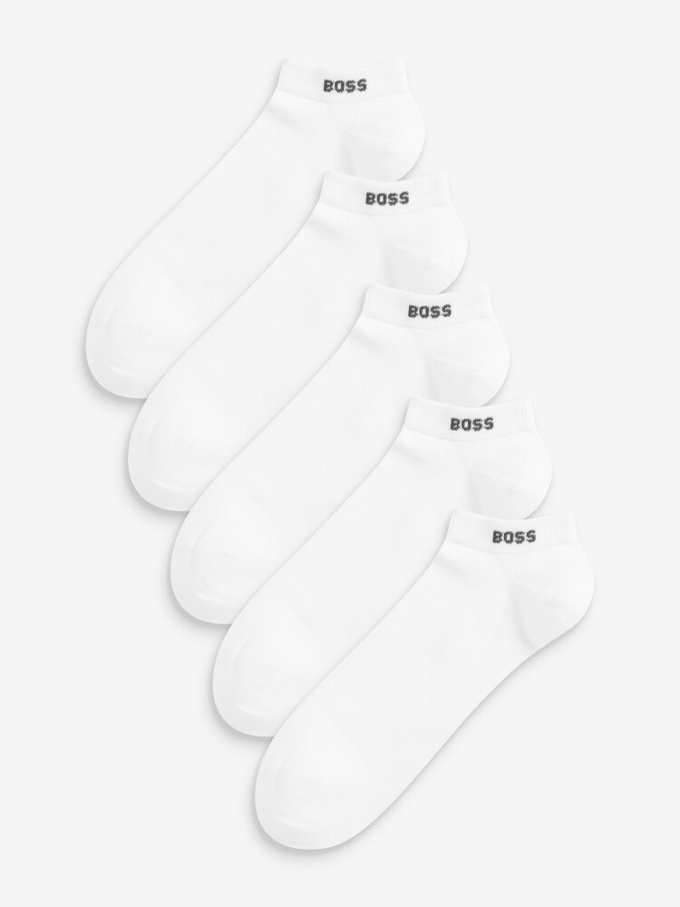 BOSS White Cotton Blend Logo Ankle Socks 5 Pack - Image 1 of 6