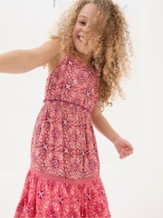 FatFace Myla Pink Geo Midi Dress - Image 3 of 4
