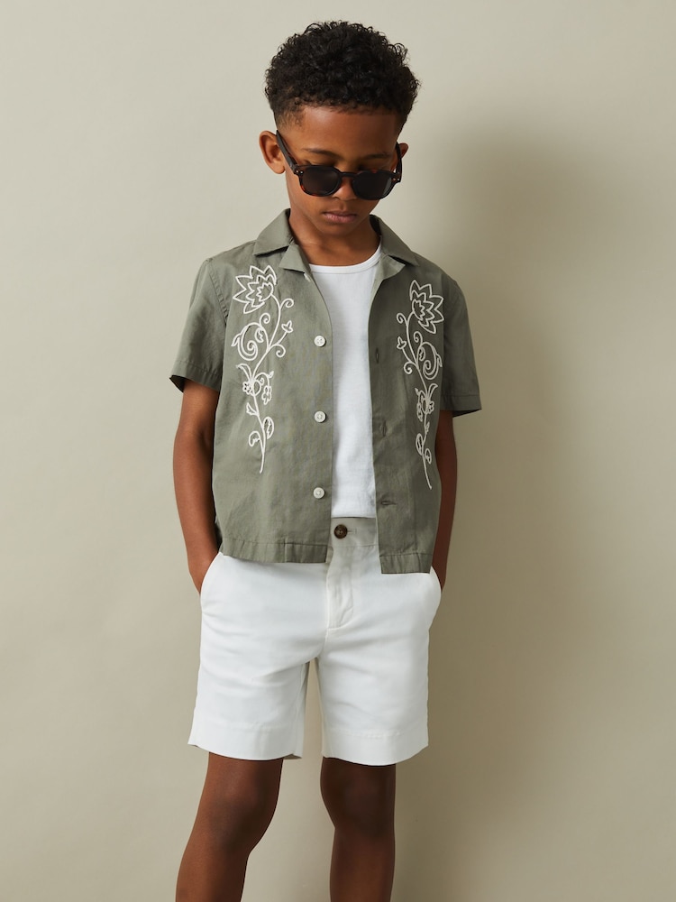 Camisa con cuello cubano bordada de algodón Sonny de Reiss - Imagen 1 de 4