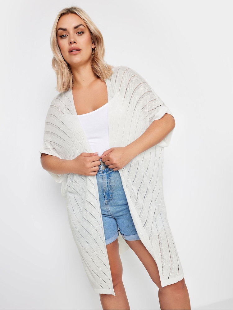 Yours Curve White Cocoon Chevron Stripe Cardigan - Image 1 of 5