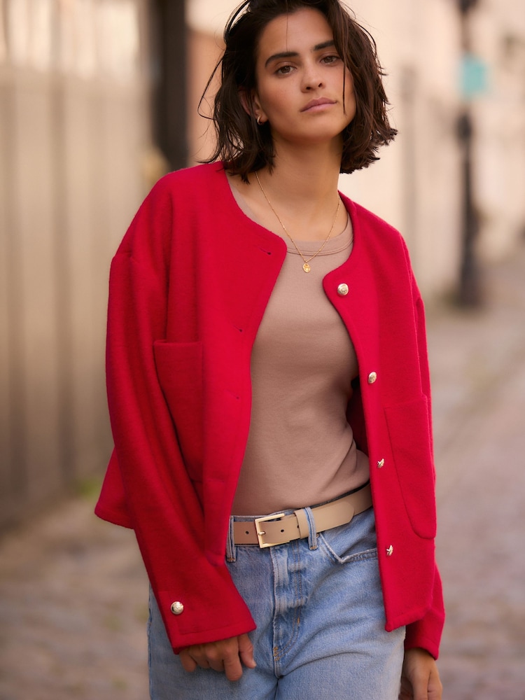Red Textured Boucle Jacket With Wool - Image 1 of 6 Red Textured Boucle Jacket With Wool - Image 1 of 6