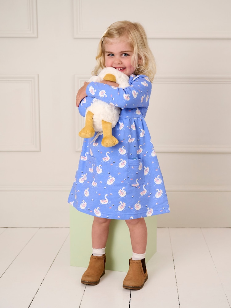 JoJo Maman Bébé Blue Swan Button Front Dress - Image 1 of 6