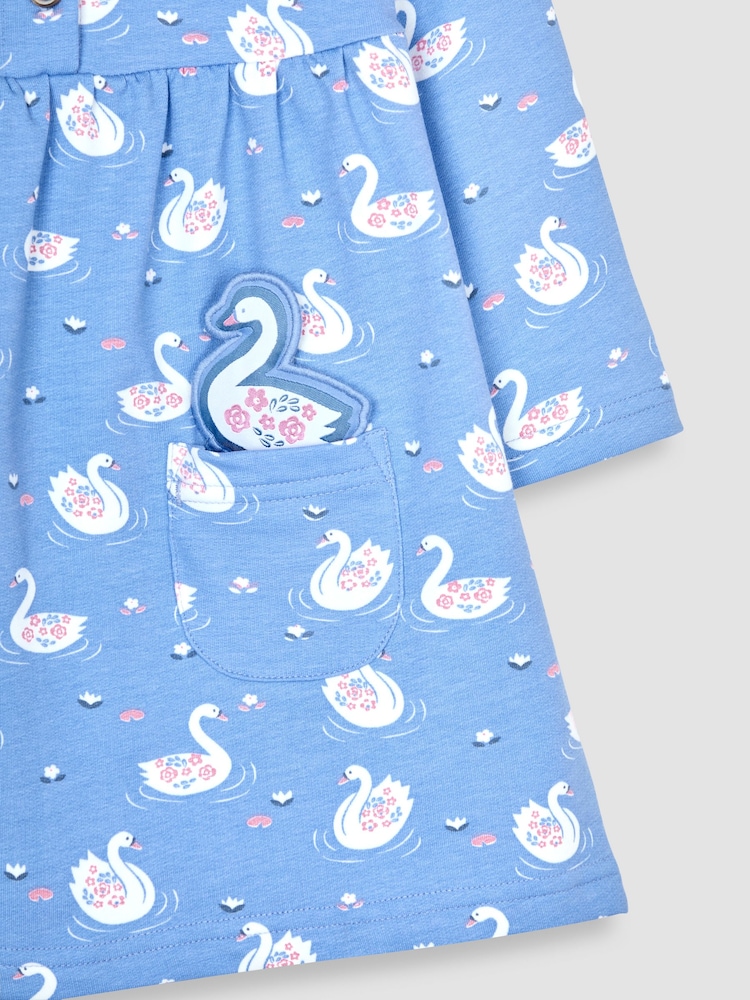JoJo Maman Bébé Blue Swan Button Front Dress - Image 6 of 6