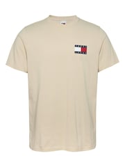 Tommy Jeans Cream Slim Essential Flag 100% Cotton T-Shirt - Image 1 of 5