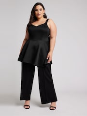 Yours Curve Black Bow Back Peplum Top - Image 3 of 4