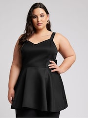 Yours Curve Black Bow Back Peplum Top - Image 4 of 4
