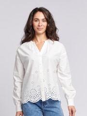 U.S. Polo Assn. White Womens Broderie Anglaise 100% Cotton Shirt - Image 1 of 7
