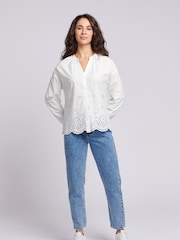U.S. Polo Assn. White Womens Broderie Anglaise 100% Cotton Shirt - Image 2 of 7