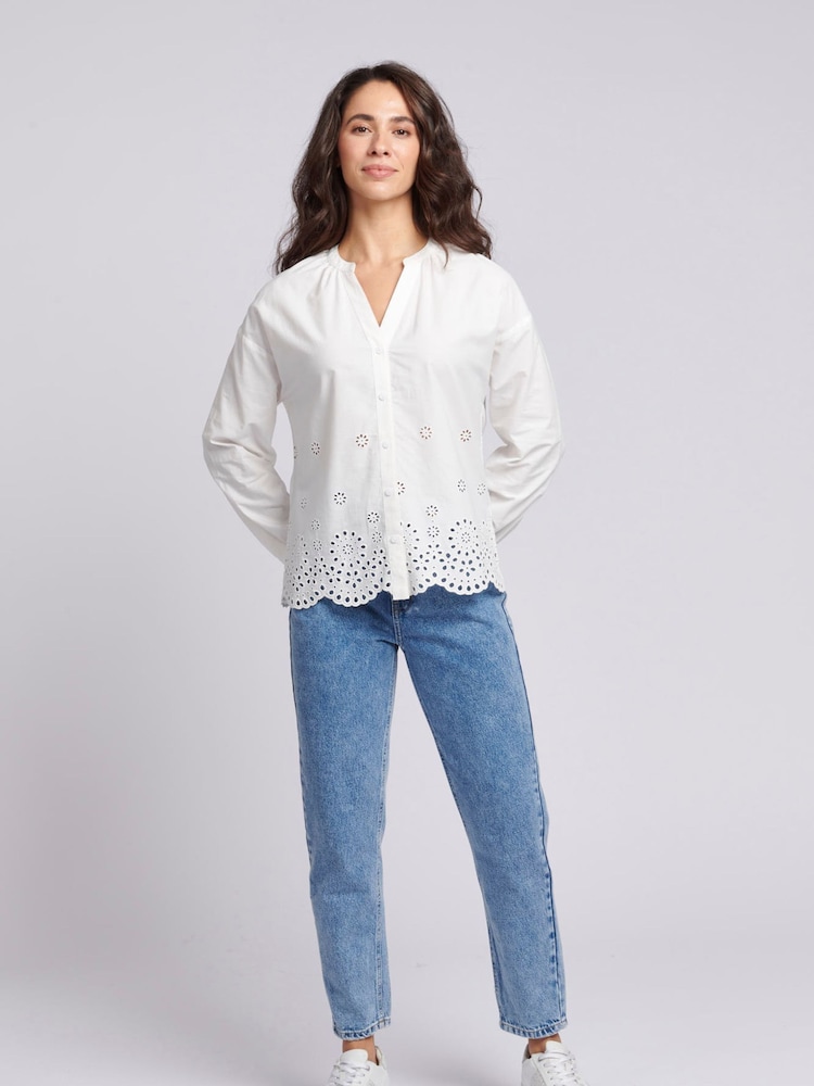 U.S. Polo Assn. White Womens Broderie Anglaise 100% Cotton Shirt - Image 2 of 7