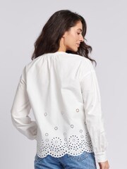 U.S. Polo Assn. White Womens Broderie Anglaise 100% Cotton Shirt - Image 3 of 7