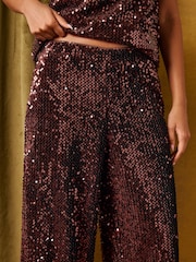 Love & Roses Chocolate Brown Sequin Wide Leg Trousers - Image 3 of 5